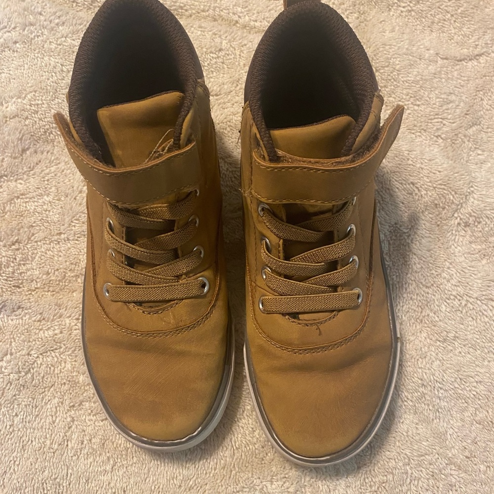 Boys size 13 khaki lace up boots with velcro strap